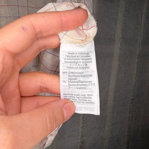 Madewell Tie-Front Grid Top Women Medium Cream Multi-Color Excellent Windowpane - Picture 5 of 5